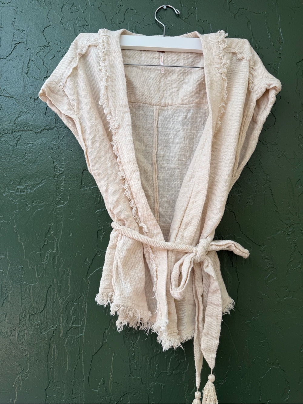 Free People Frayed Tie-Waist Tunic in Light Beige